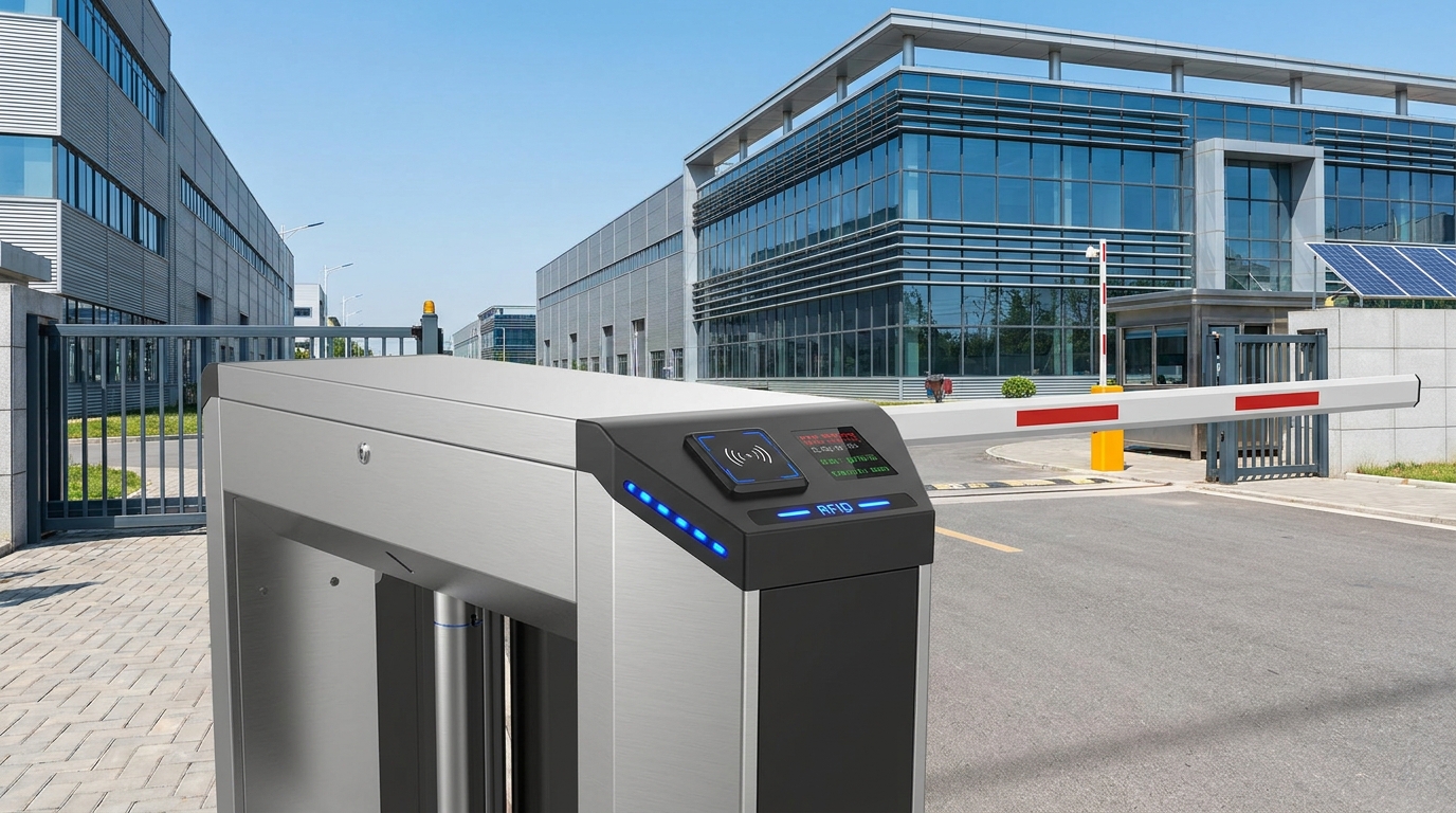 Automatic boom barrier with RFID reader